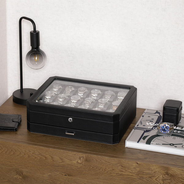 ROTHWELL 18 Slot Watch Case with Drawer (Black/Grey) - RothwellSF