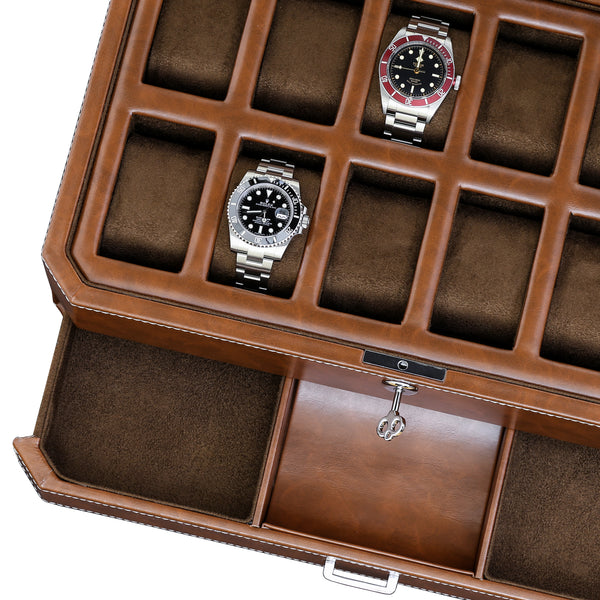 Rothwell 12 Slot Watch Box with Drawer (Tan / Brown) - RothwellSF