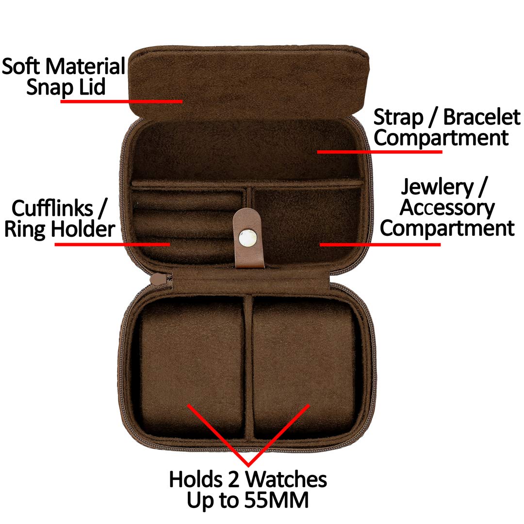 ROTHWELL Gift Set 6 Slot Watch Box and 2 Watch Travel Case (Tan/Brown)
