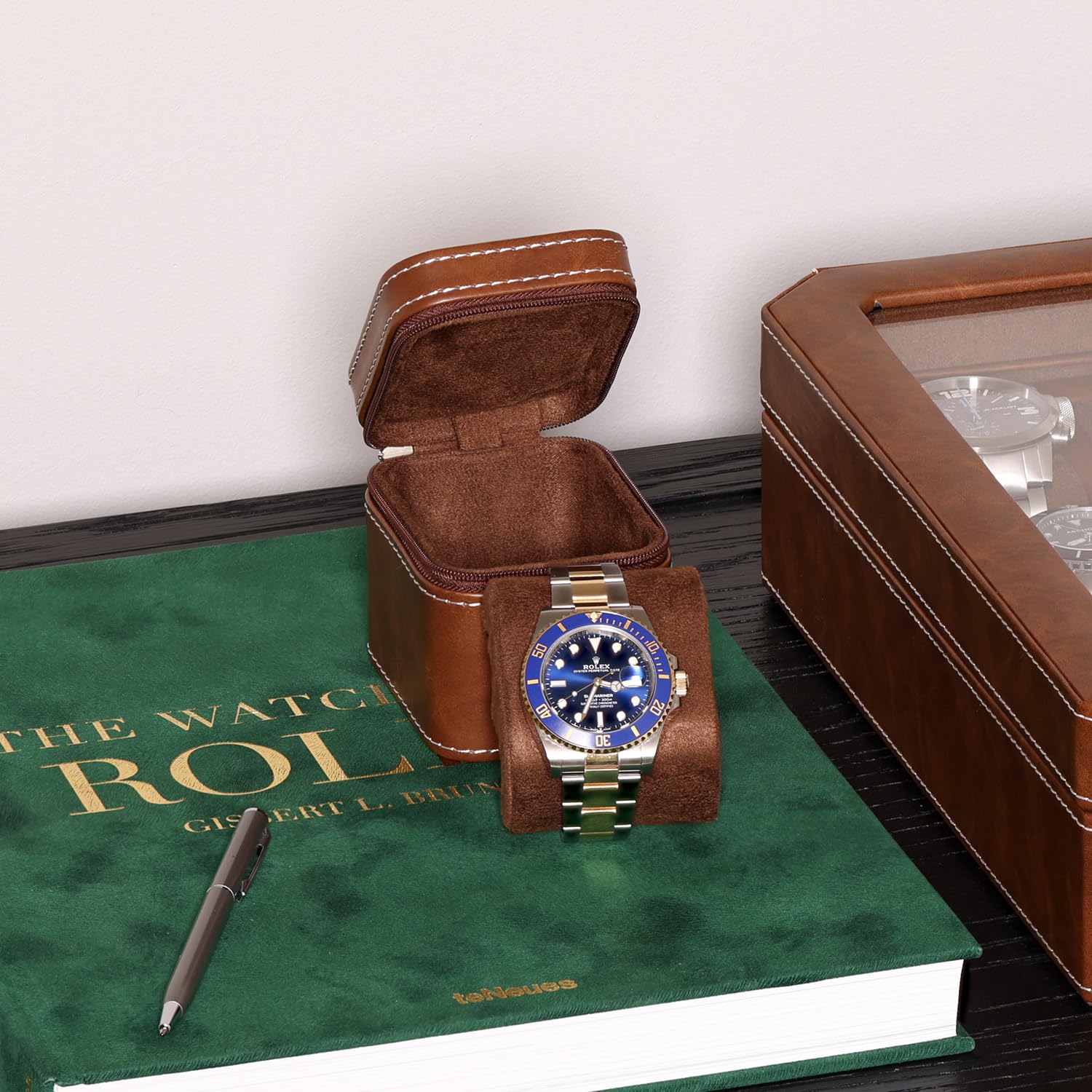 ROTHWELL Single Watch Travel Case (Tan/Brown)