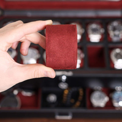 ROTHWELL Gift Set 6 Slot Leather Watch Box and 2 Watch Travel Case (Black/Red)