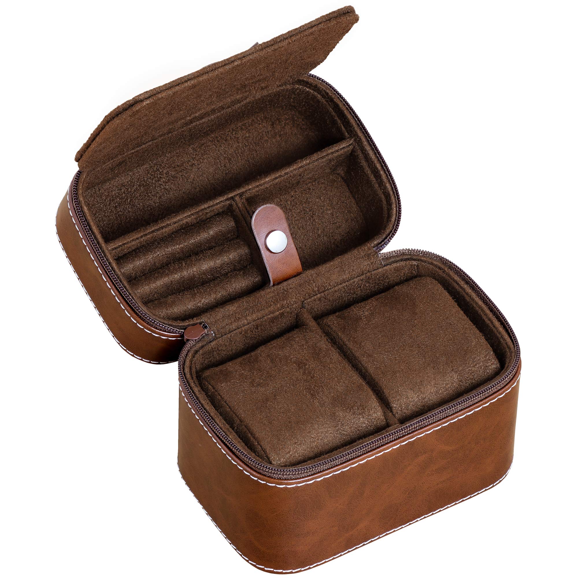 ROTHWELL Gift Set 6 Slot Watch Box and 2 Watch Travel Case (Tan/Brown)