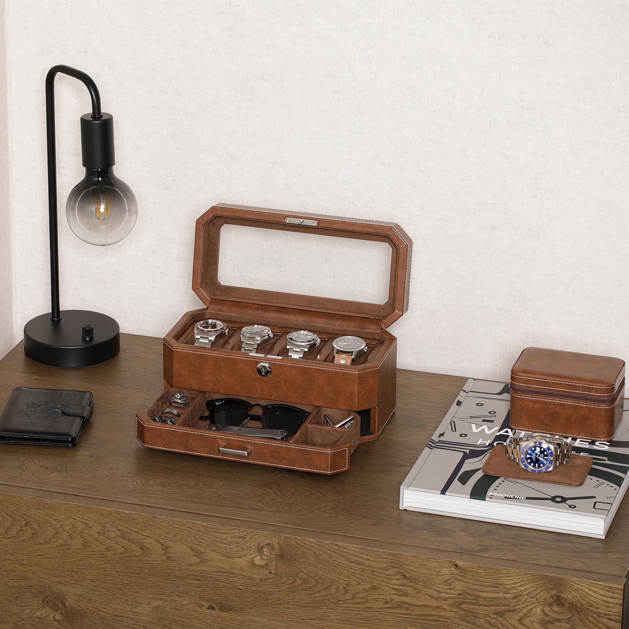ROTHWELL Geschenkset Met 6 Sleuven Lederen Horlogedoos En 2 Horloge Reiskoffer Luxe Horlogekast Organizer Opbergdozen Houder Glazen Bovenkant Zwart Grijs Geschenkset 662197782 ROTHWELL Geschenkset Met 6 Sleuven Lederen Horlogedoos En 2 Horloge Reiskoffer Luxe Horlogekast Organizer Opbergdozen Houder Glazen Bovenkant Zwart Grijs Geschenkset 662197782