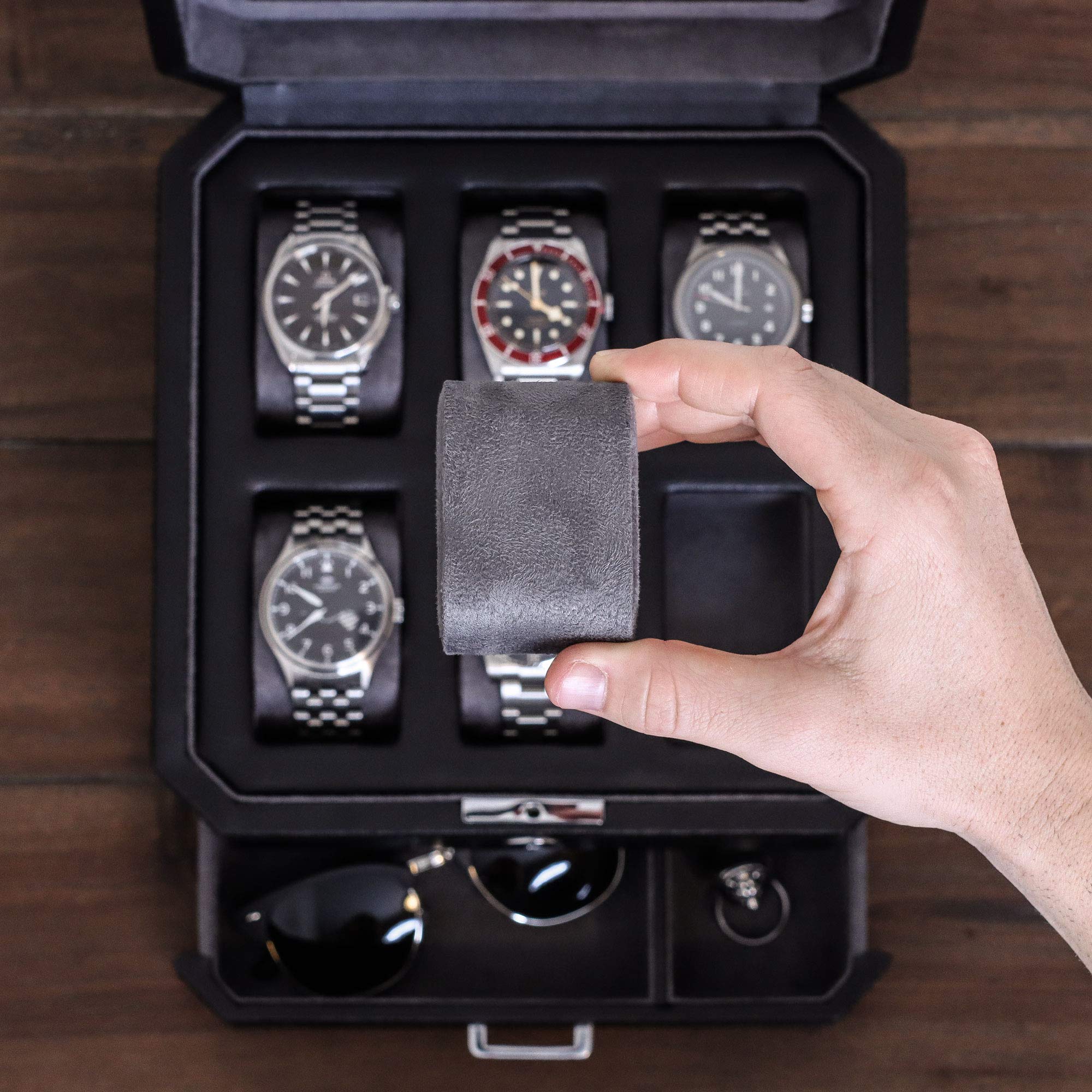 ROTHWELL 時計収納ボックス ブラック ROTHWELL Gift Set 6 Slot Watch Box and 2 Watch Travel Case