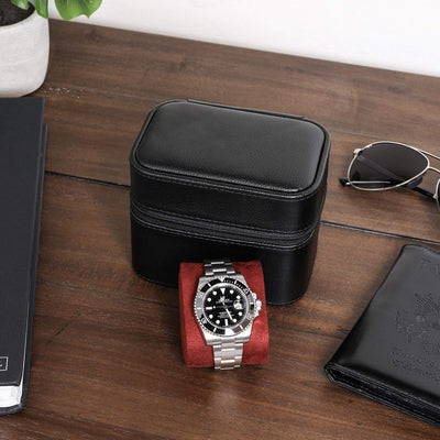 ROTHWELL Gift Set 6 Slot Leather Watch Box and 2 Watch Travel Case (Black/Red)