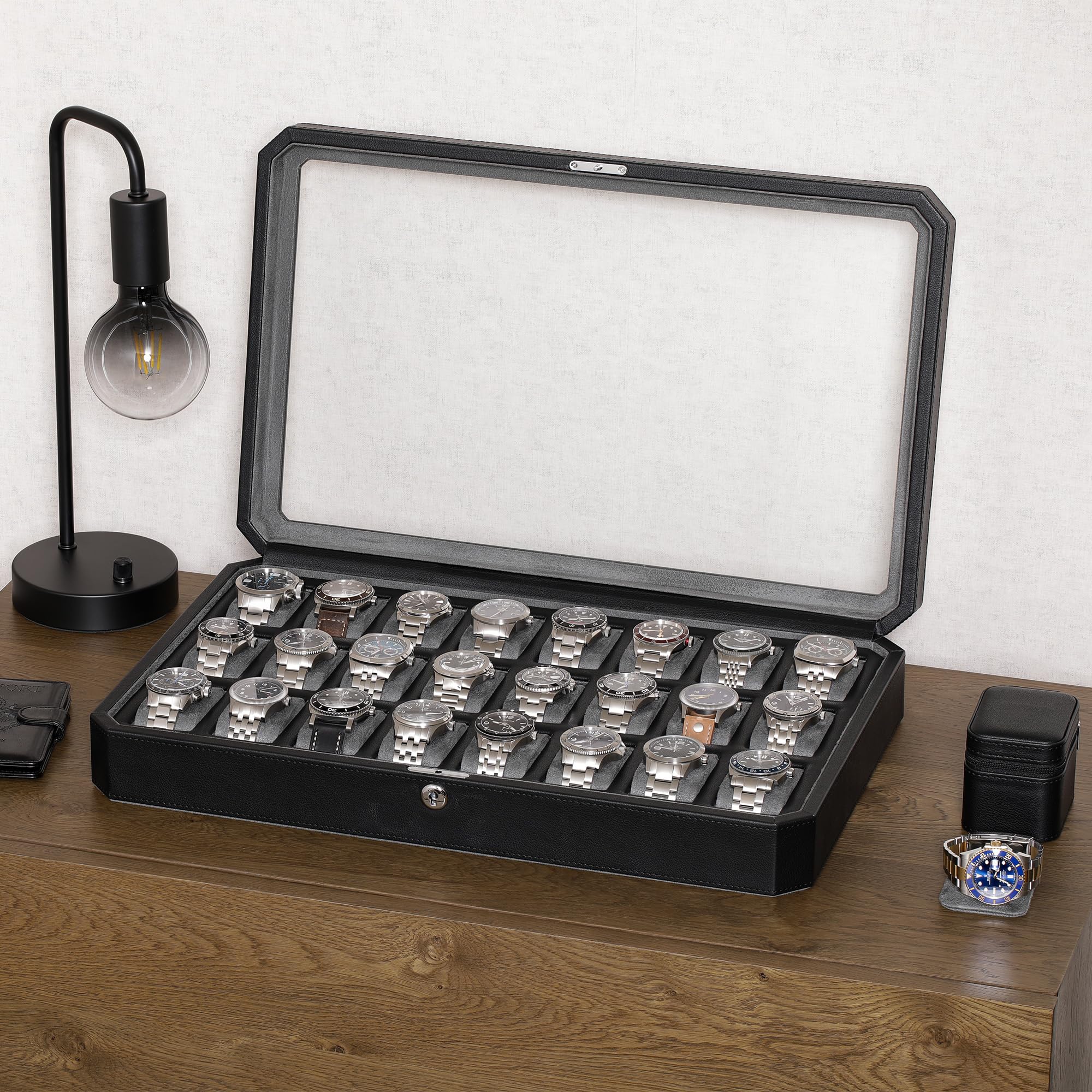 ROTHWELL 時計収納ボックス ブラック ROTHWELL 24 Slot Watch Case (Black/Grey) - RothwellSF