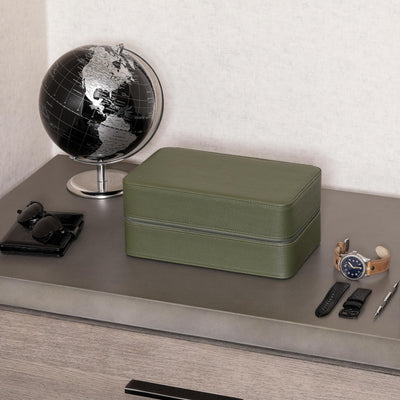 ROTHWELL 8 Watch Travel Case (Green/Tan)