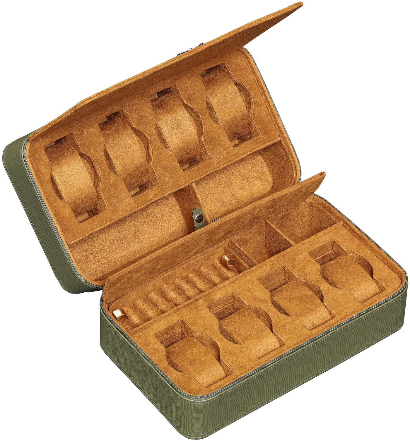 ROTHWELL 8 Watch Travel Case (Green/Tan)