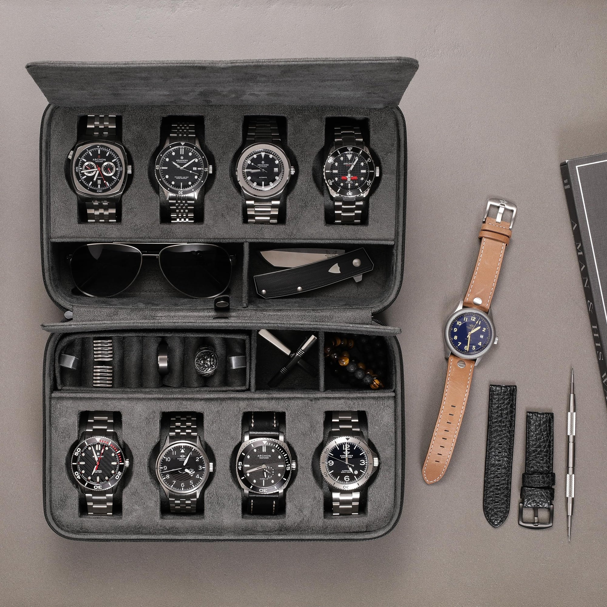 ROTHWELL 8 Watch Travel Case (Black/Grey)
