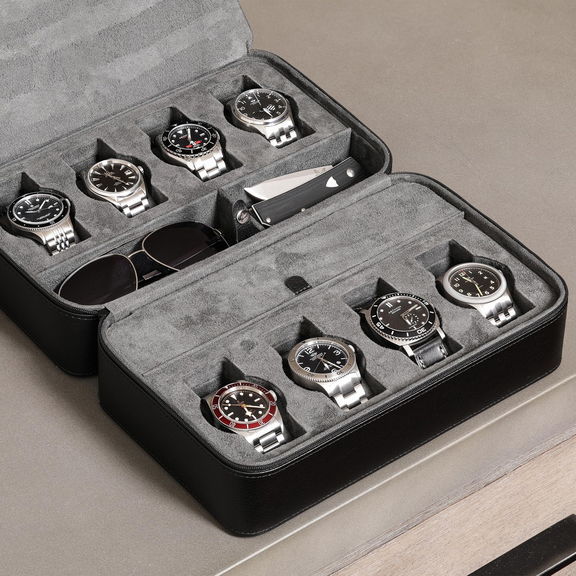 ROTHWELL 8 Watch Travel Case (Black/Grey)