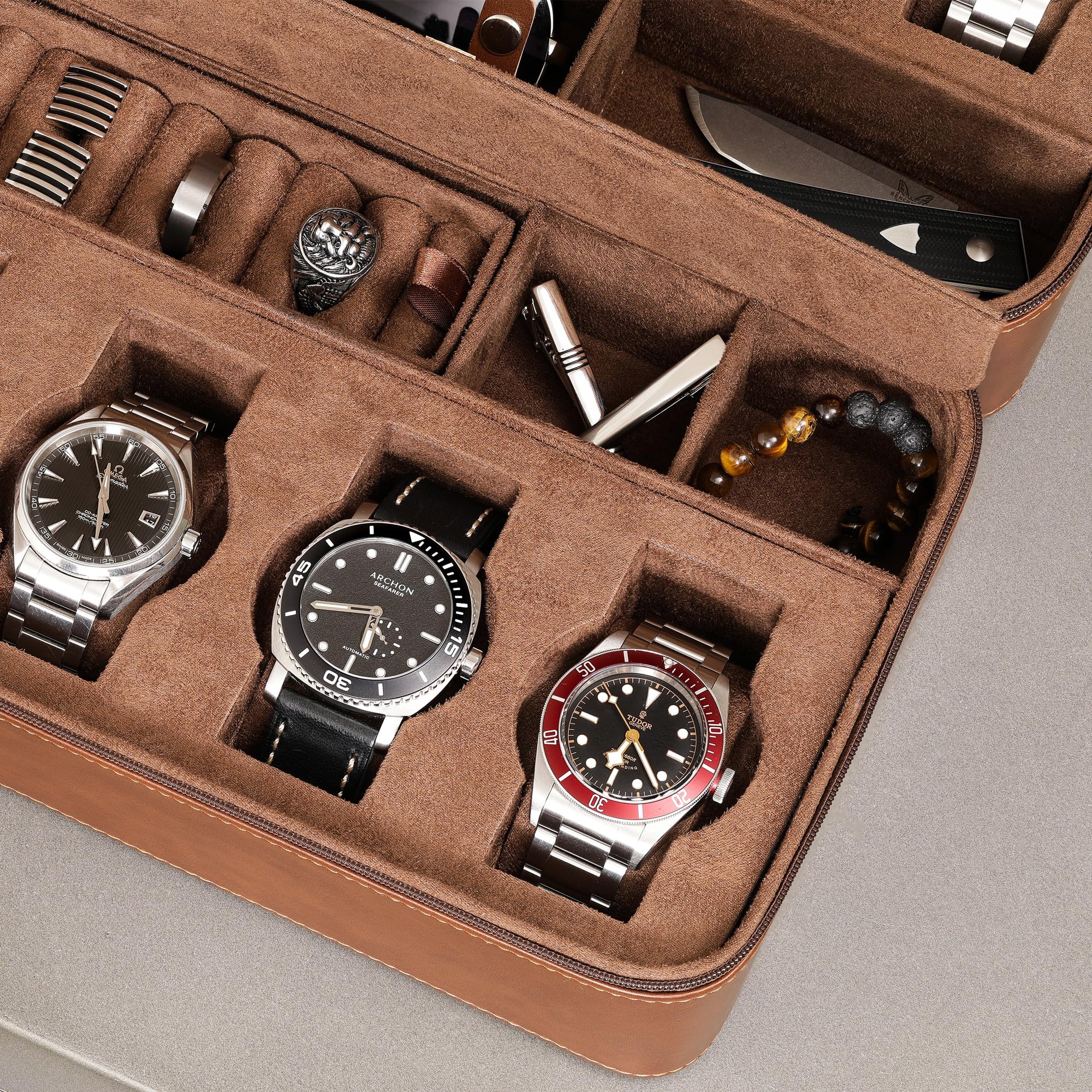 ROTHWELL 8 Watch Travel Case (Tan/Brown)