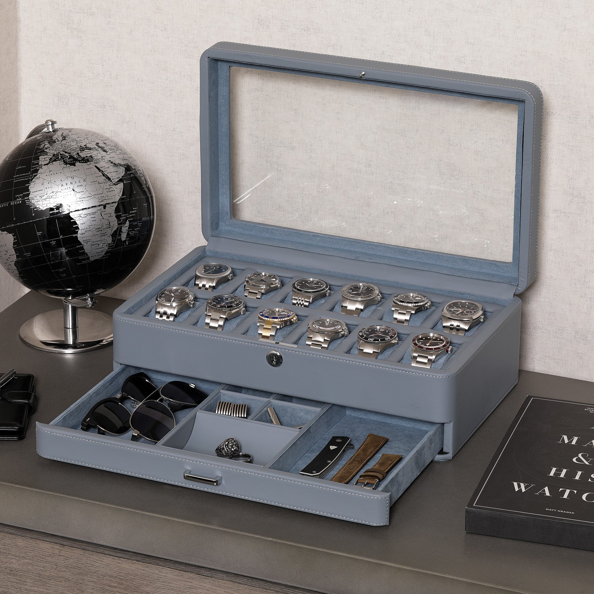 12 Slot Watch Box with Drawer (Articmist)
