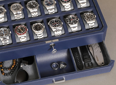 12 Slot Watch Box with Drawer (Dark Blue / Grey)
