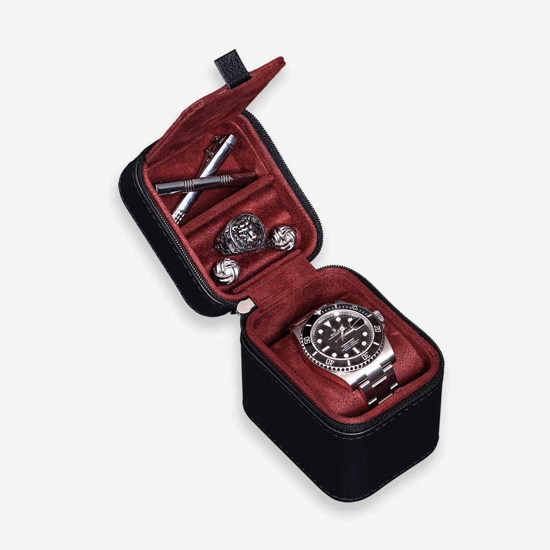 ROTHWELL Single Watch Travel Case with Accessory Compartment