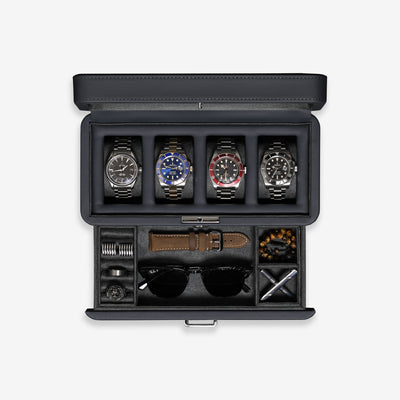 4 Slot Watch Box with Drawer (Carbon)