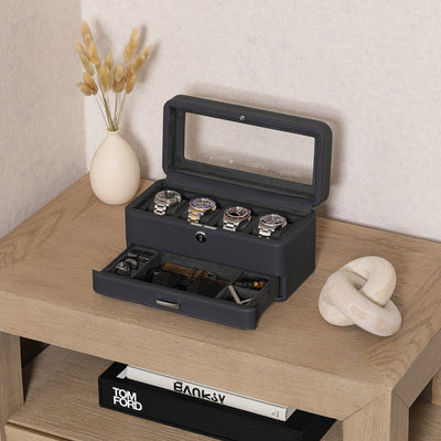 4 Slot Watch Box with Drawer (Carbon)