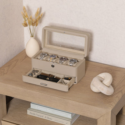 4 Slot Watch Box with Drawer (Oatmeal)