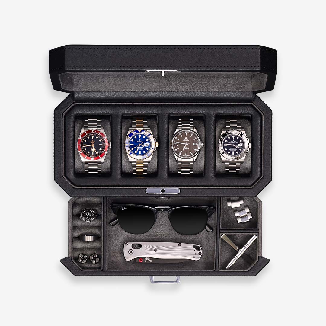 ROTHWELL 4 Slot Watch Box with Valet Drawer (Grey)