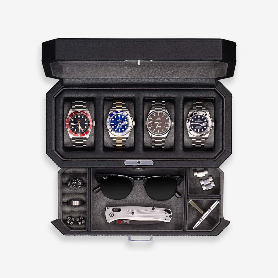 ROTHWELL 4 Slot Watch Box with Valet Drawer (Grey)