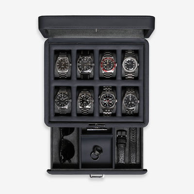 8 Slot Watch Box with Drawer (Carbon)