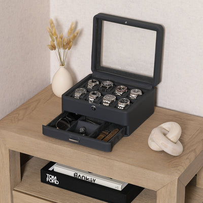 8 Slot Watch Box with Drawer (Carbon)