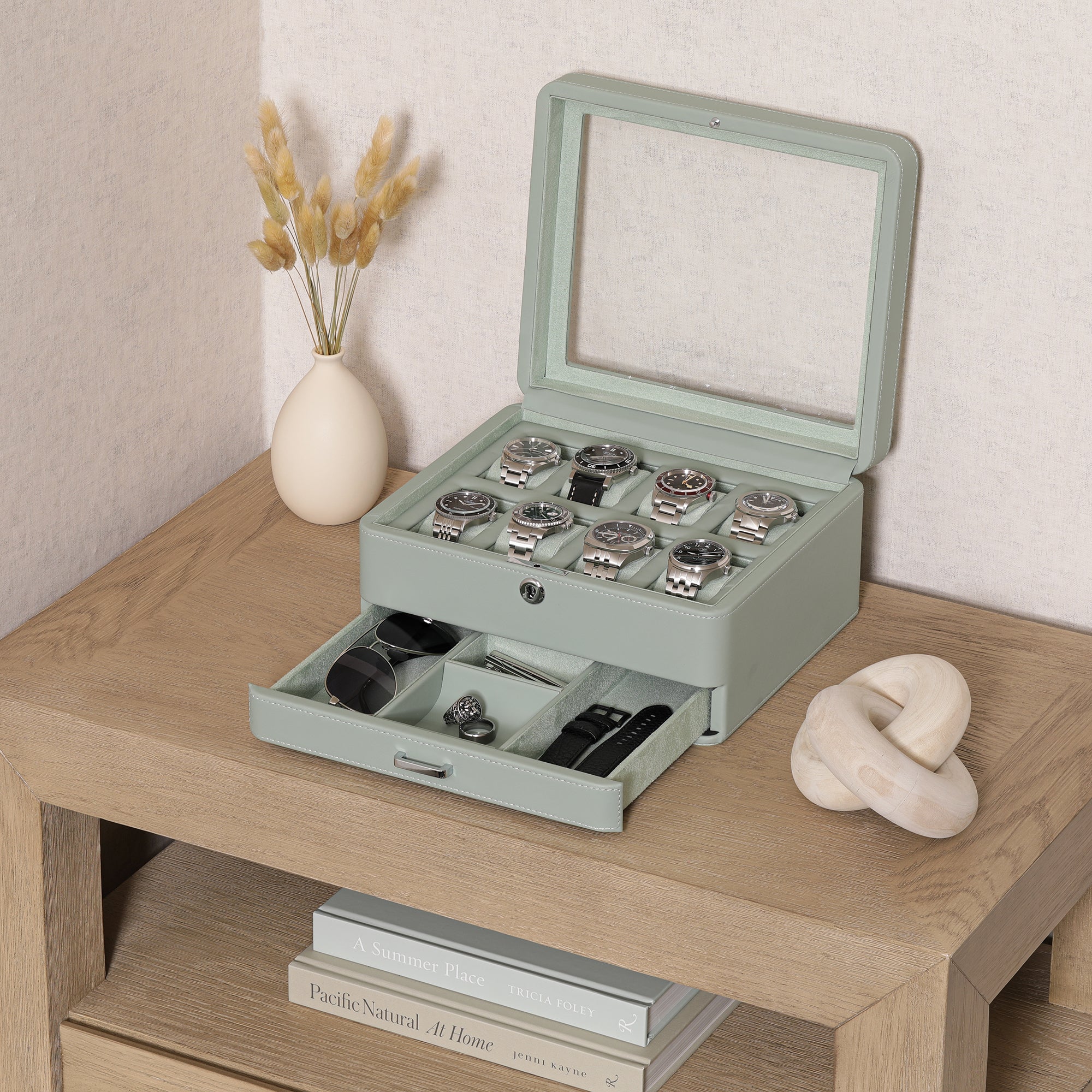 8 Slot Watch Box with Drawer (Seafoam)