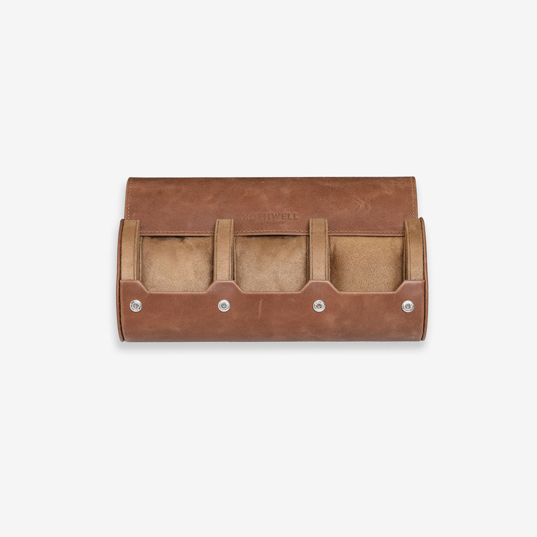 3 Watch Roll (Tan / Tan) Full Grain Leather