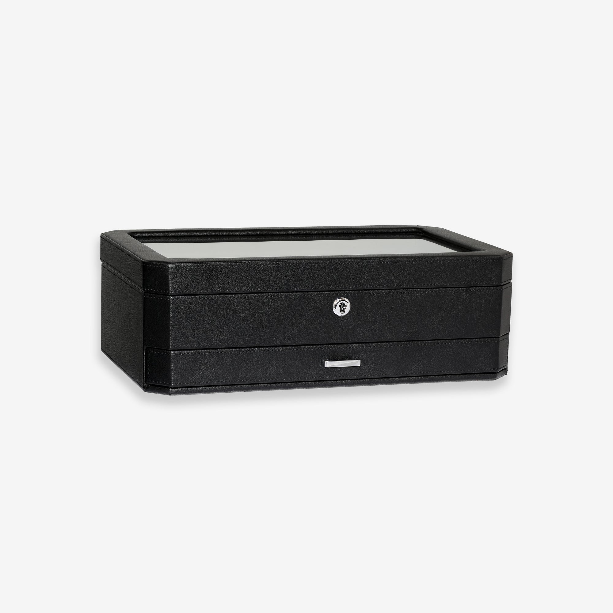 12 Slot Watch Box with valet drawer (Black / Gray)