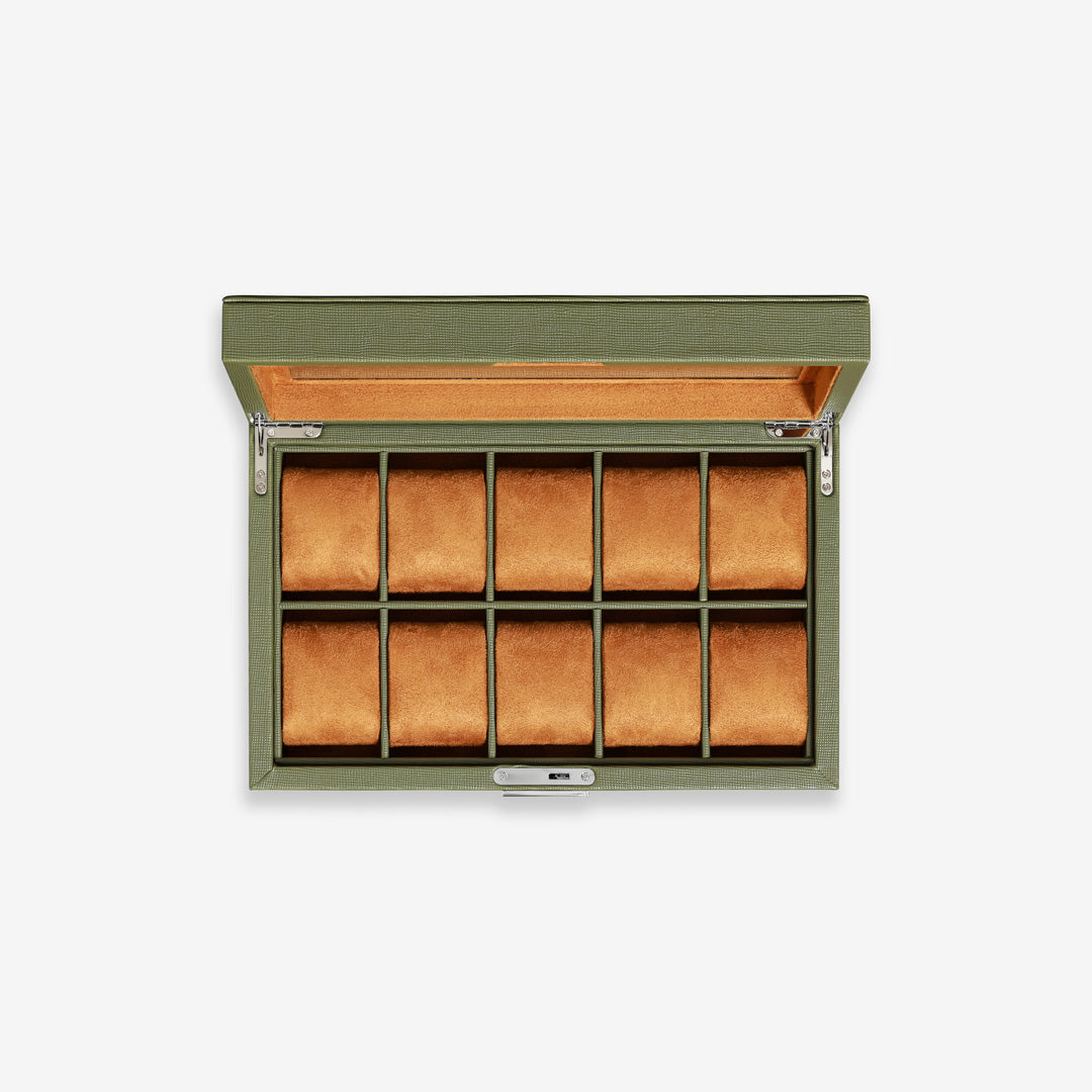 10 Slot Watch Box (Green / Tan)