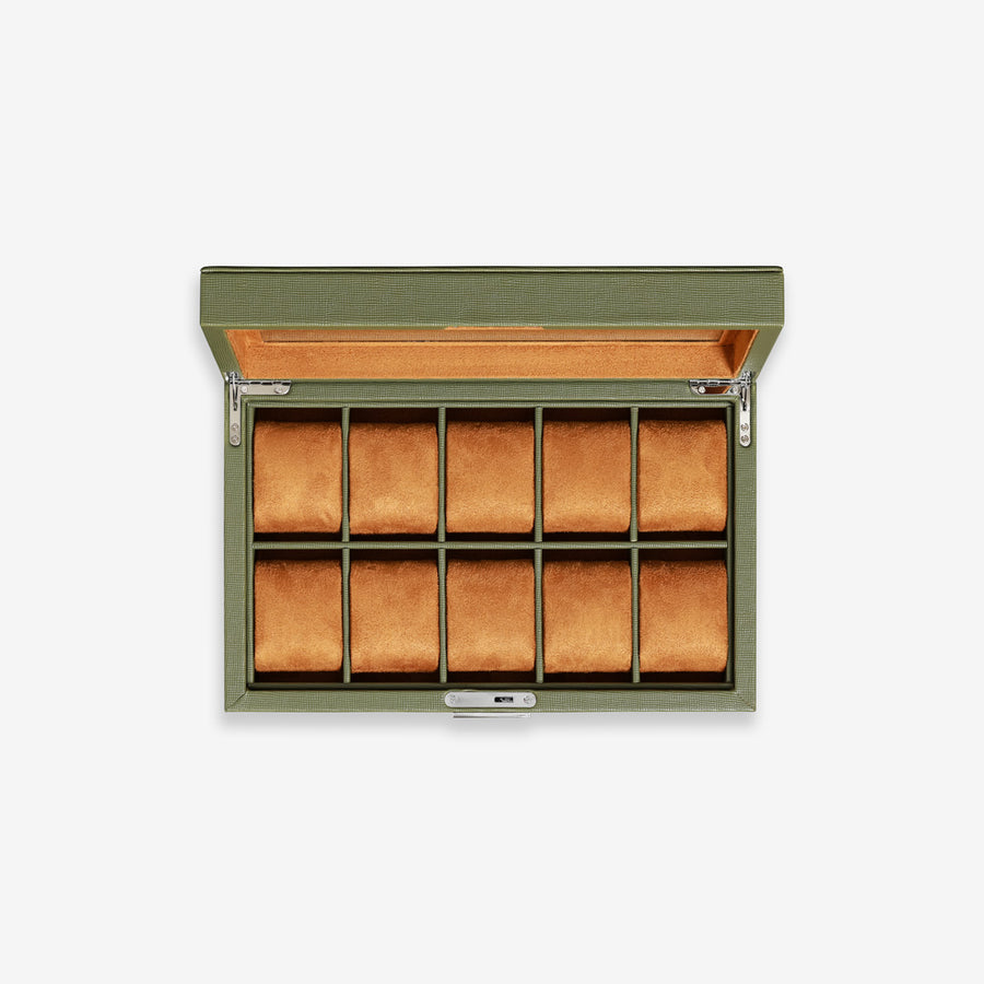 10 Slot Watch Box (Green / Tan)