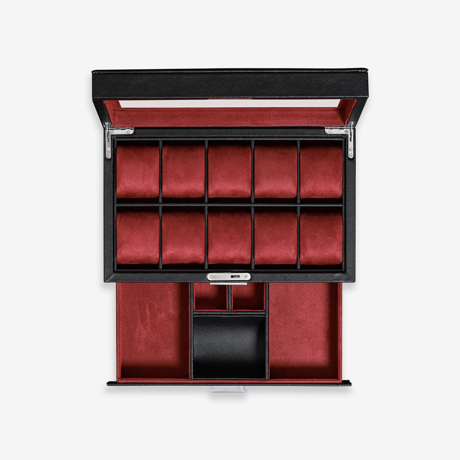 10 Slot Watch Box With Drawer (Black / Red)