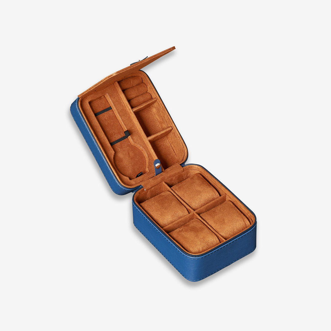 Rothwell 5 Watch Travel Case (Blue / Tan) - RothwellSF